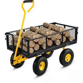Heavy Duty Garden Cart, 1100 Lbs Large Capacity Steel Garden Cart, Utility Wagon Cart With Removable Sides And Rotating Handle, Outdoor Utility W (Option: Yellow)